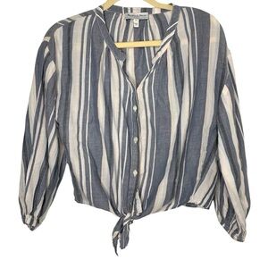 Michael Stars XS Grey Striped Tie Front Cropped Button Front Summer Casual Top